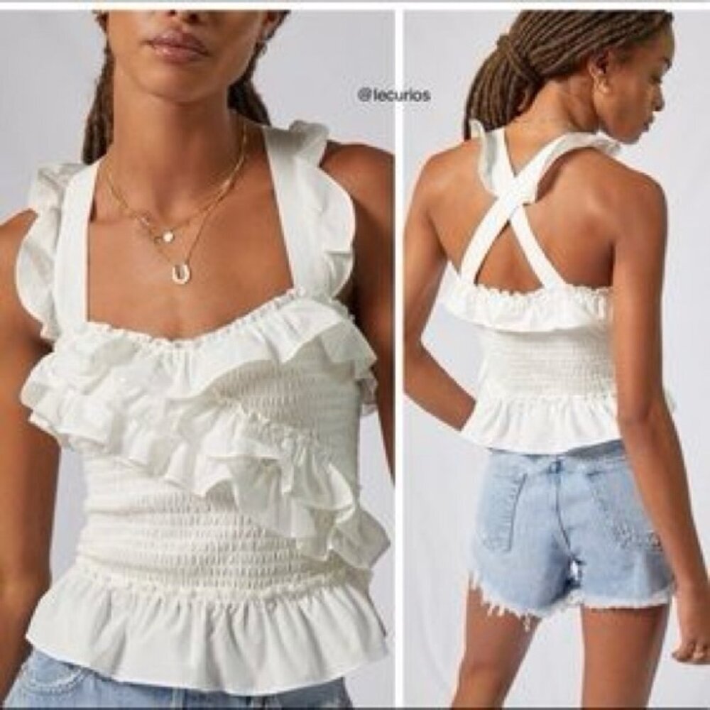 ANTHROPOLOGIE X MAEVE white ruffles tank top XL